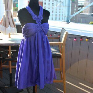 BCBG Purple Chiffon Empire Waist Halter Dress